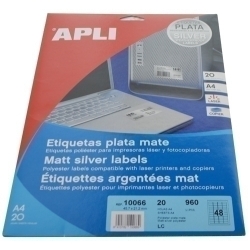 Etiquetes Adh.Impr.Apli A4 Polyester Mate Resistent Intemperie Ls-Cp Blister 20H Plata 45,7X21,2 Mm