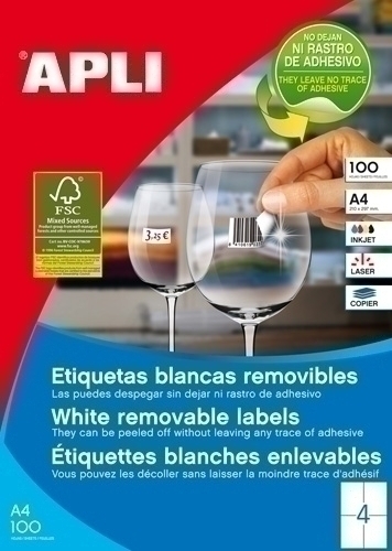Etiquetes Adh.Impr.Apli A4 Blanca C.Rectes Removible Caixa 100H 105X148 Mm 400 Uts.(03058)