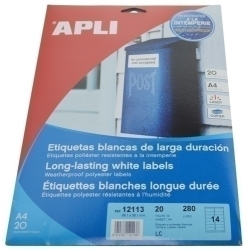 Etiquetes Adh.Impr.Apli A4 Polyester Mate Resistent Intemperie Ls-Cp Blister 20H Blanc 99,1X38,1 Mm