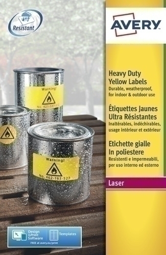 Etiquetes Adh.Impr.Avery A4 Polyester Groc C.Rectes Laser Caixa 20H 210X297 Mm 20 ??Uts.(L6111)