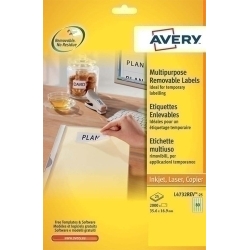 Etiquetes Adh.Impr.Avery A4 Blanca C.Romos Removible Caixa 25H 35,6X16,9 Mm 2.000 Uts.(L4732Rev)