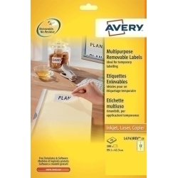 Etiquetes Adh.Impr.Avery A4 Blanca C.Romos Removible Caixa 25H 99,1X42,3 Mm 300 Uts.(L4743Rev)
