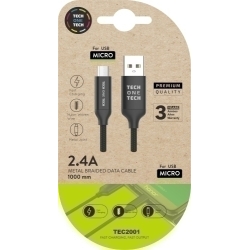 Cable Tech-One-Tech Usb-Micro Usb Alt Rendiment 2,4A Negre 1 M.