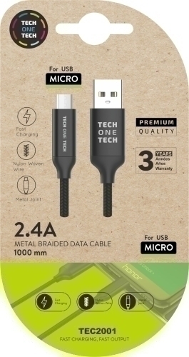 Cable Tech-One-Tech Usb-Micro Usb Alt Rendiment 2,4A Negre 1 M.