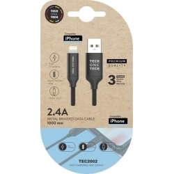 Cable Tech-One-Tech Usb-Lightning Alt Rendiment 2,4A Negre 1 M.