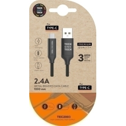 Cable Tech-One-Tech Usb-C-Usb-A Alt Rendiment 2.4A Negre 1 M.