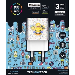 Carregador Tech-One-Tech Doble De Paret 2Xusb Emojitech Smile Alt Rendiment 2,4A